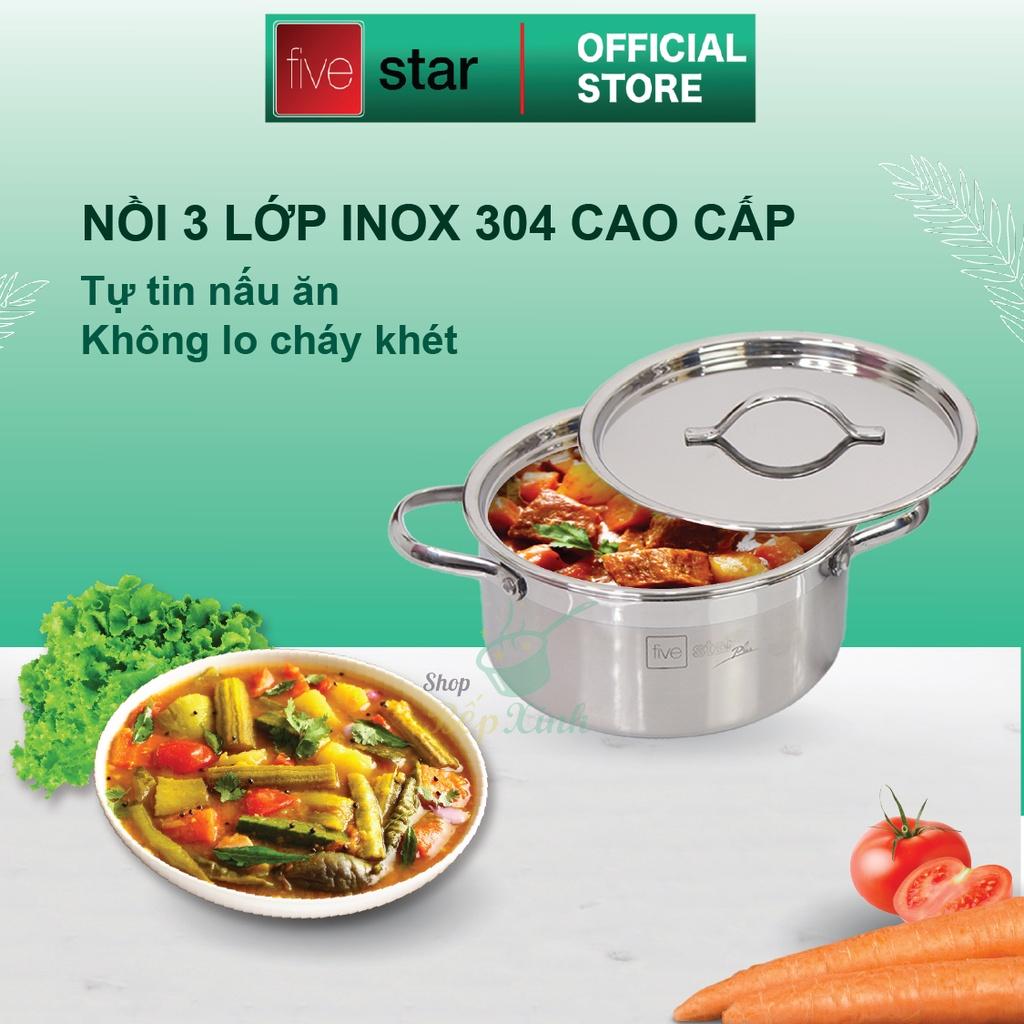 Bộ nồi bếp từ 3 lớp đáy liền inox 304  Plus nắp inox ,dùng được mọi bếp , bảo hành 25 năm - tặng 1 vá canh