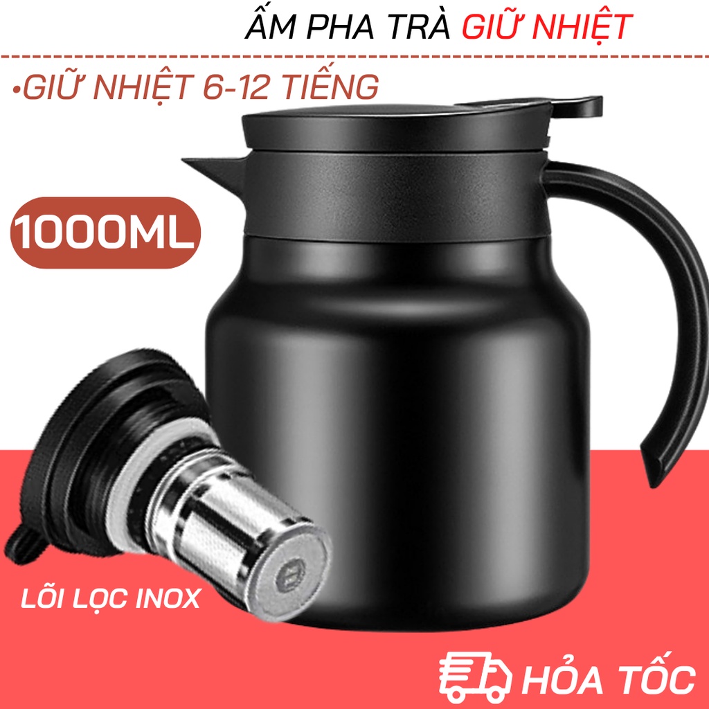 Ấm pha trà giữ nhiệt - Bình pha trà dung tích 1000ML có lõi lọc cao cấp có quai cầm rất thích hợp để đựng nước, hãm trà