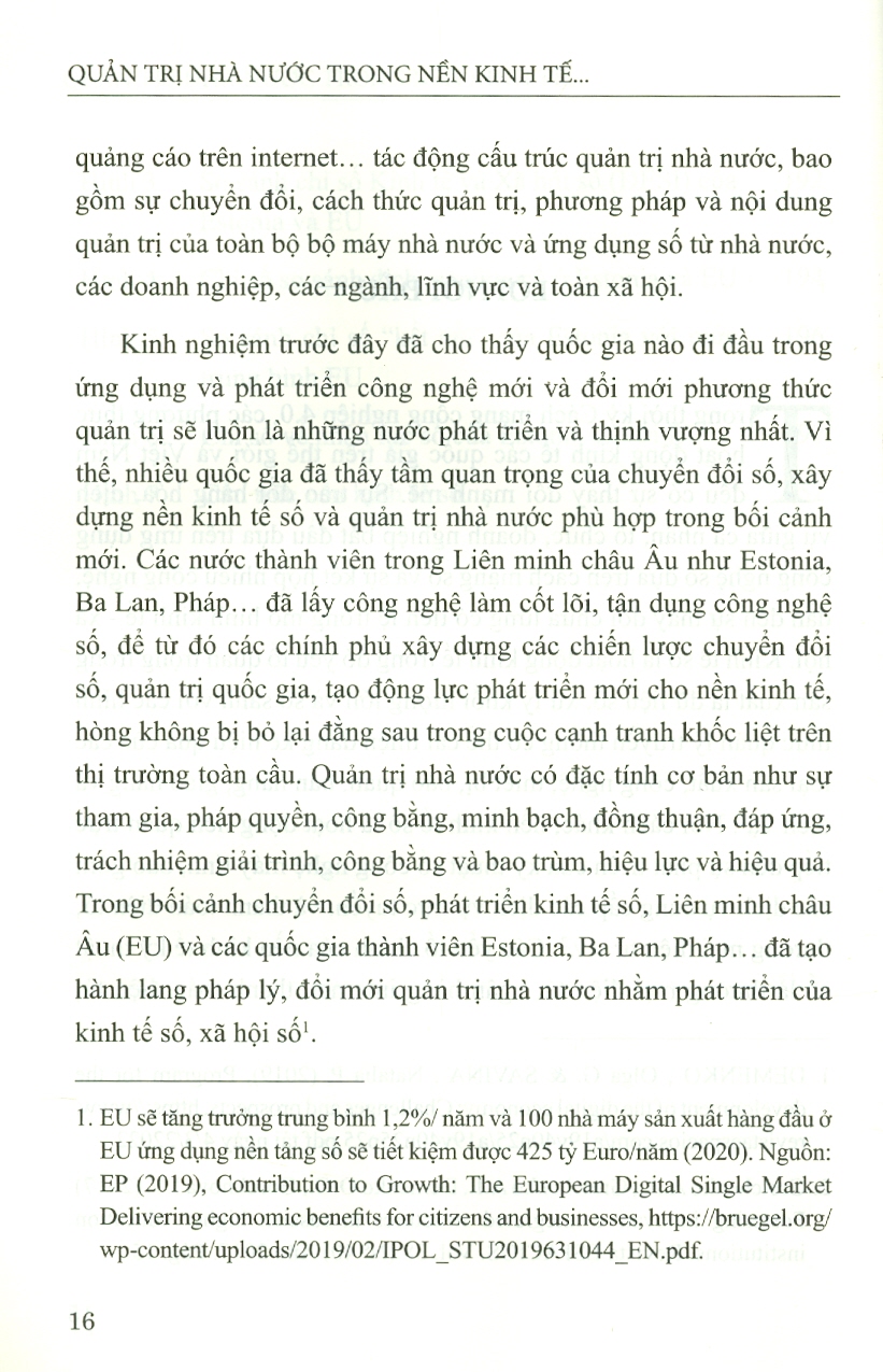 Quản Trị Nhà Nước Trong Nền Kinh Tế Số Ở Một Số Nước Châu Âu (Sách chuyên khảo) - Viện Nghiên Cứu Châu Âu - PGS.TS. Đặng Minh Phúc (Chủ biên)