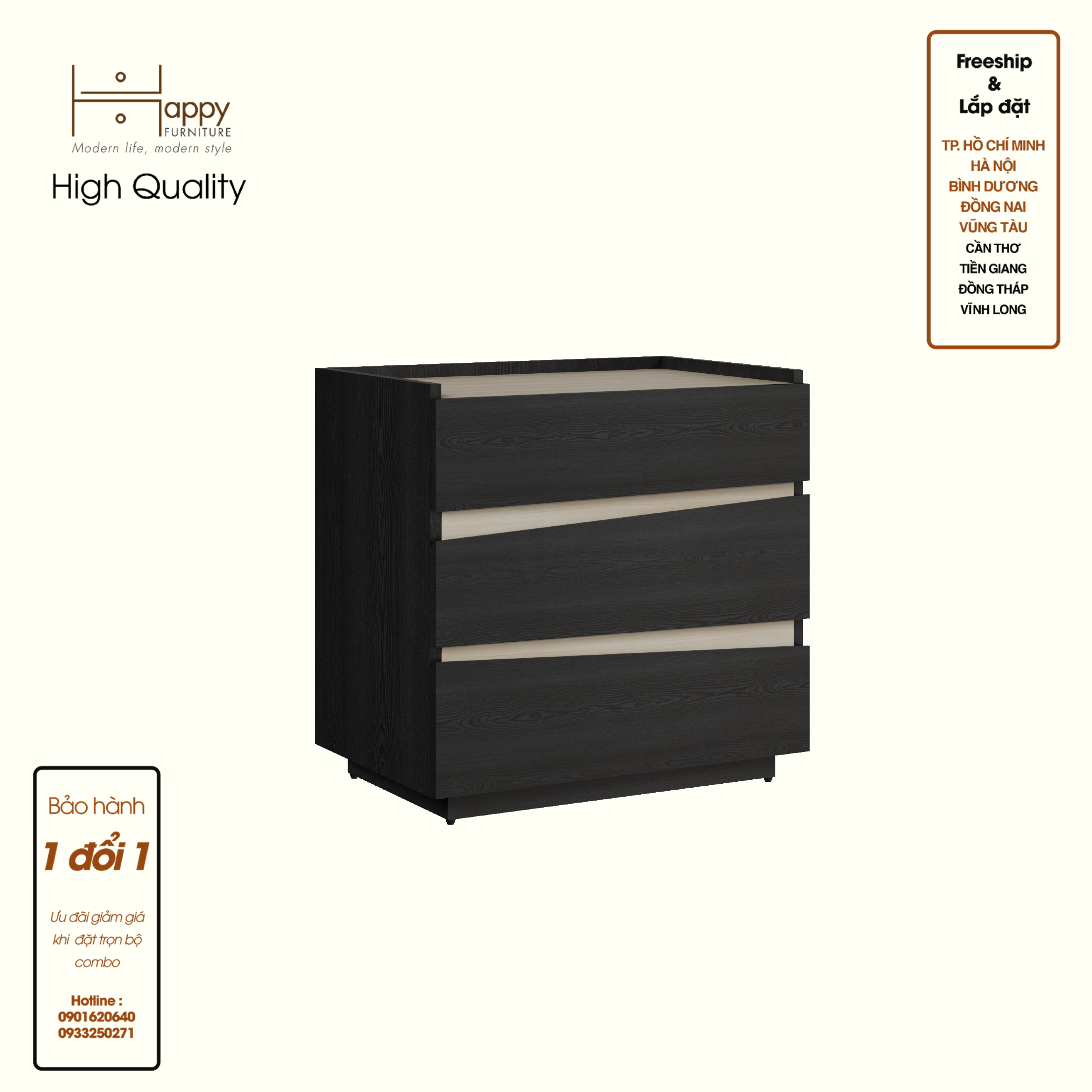 [Happy Home Furniture] VIGGO, Táp đầu giường 3 ngăn kéo, 62cm x 40cm x 61cm ( DxRxC), THK_158
