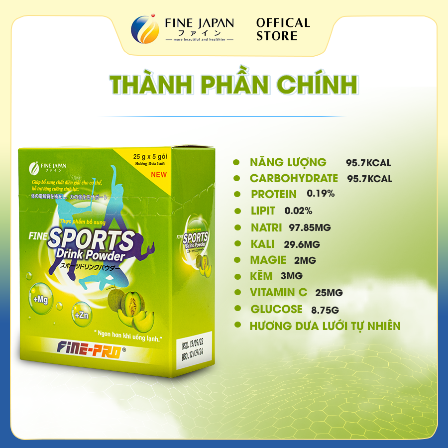 Bột Pha Nước Điện Giải Sport Drink Fine Japan Hương Dưa Lưới 5 Gói