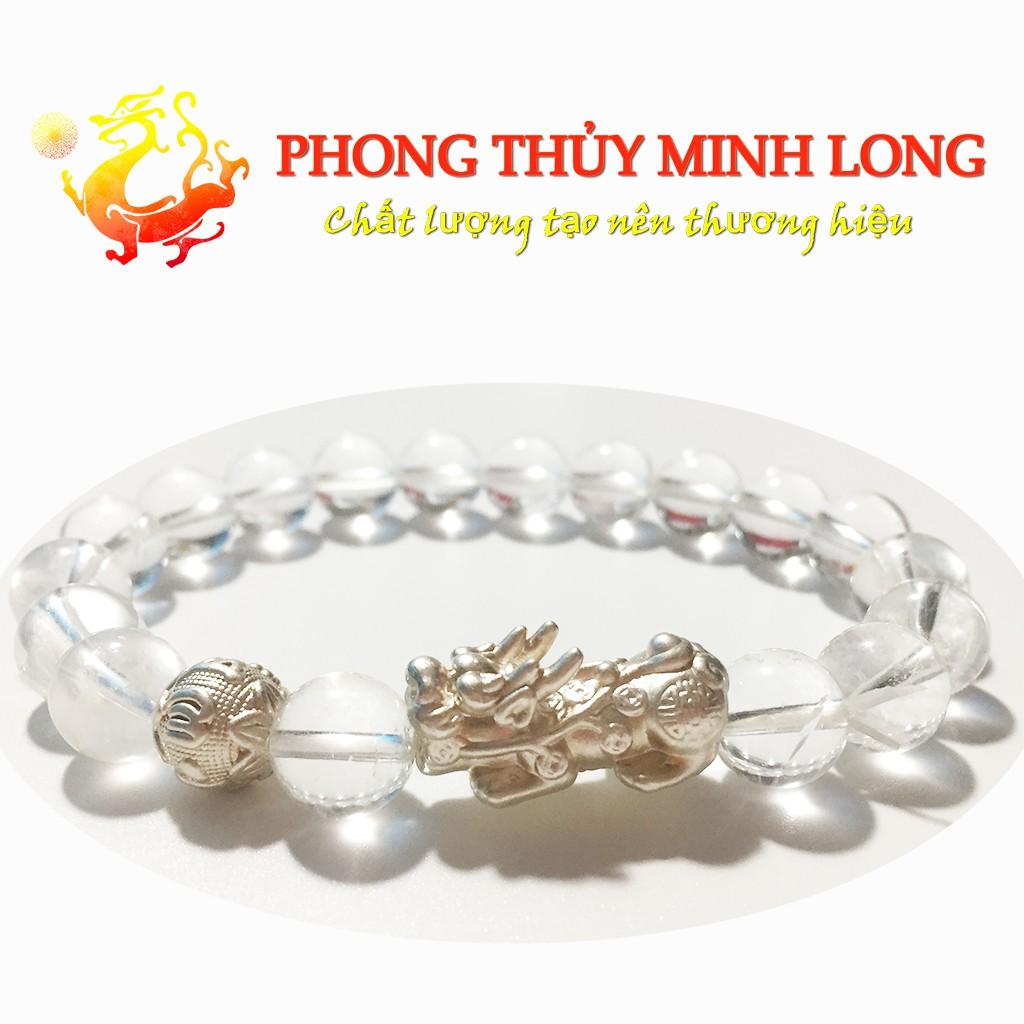 Vòng tay đá. thach anh Trắng chất lượng 5A mix Tỳ Hưu và 1 Hạt Kim Tiền Bạc hợp mệnh Kim và Thủy