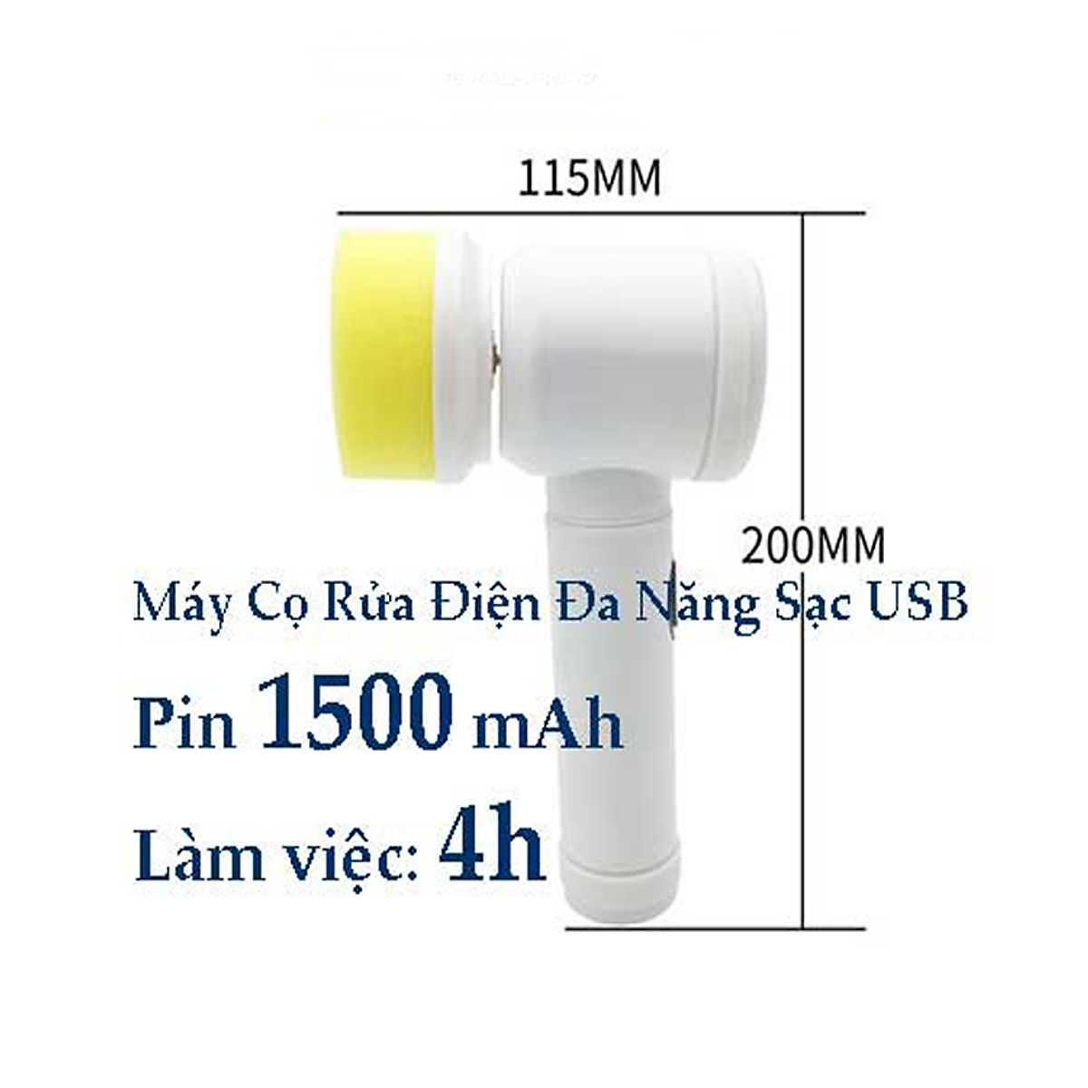 Máy Cọ Rửa Điện Đa Năng Sạc USB, Bàn chải Vệ Sinh Bếp, Bồn Rửa Mặt với 3 Đầu Thay Thế - Chính Hãng