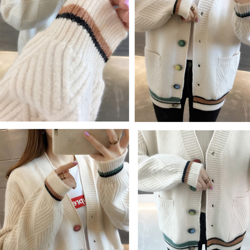 Áo cardigan len nữ Hàn Quốc dáng ngắn, cổ chữ V, chất len dày dặn
