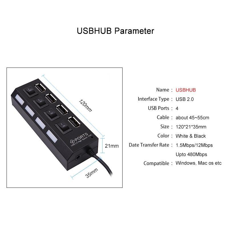 Hub Chia 4/7 Cổng Usb 2.0 Kèm Công Tắc On/Off To480 Mbps Cho Laptop táo Pc Laptop