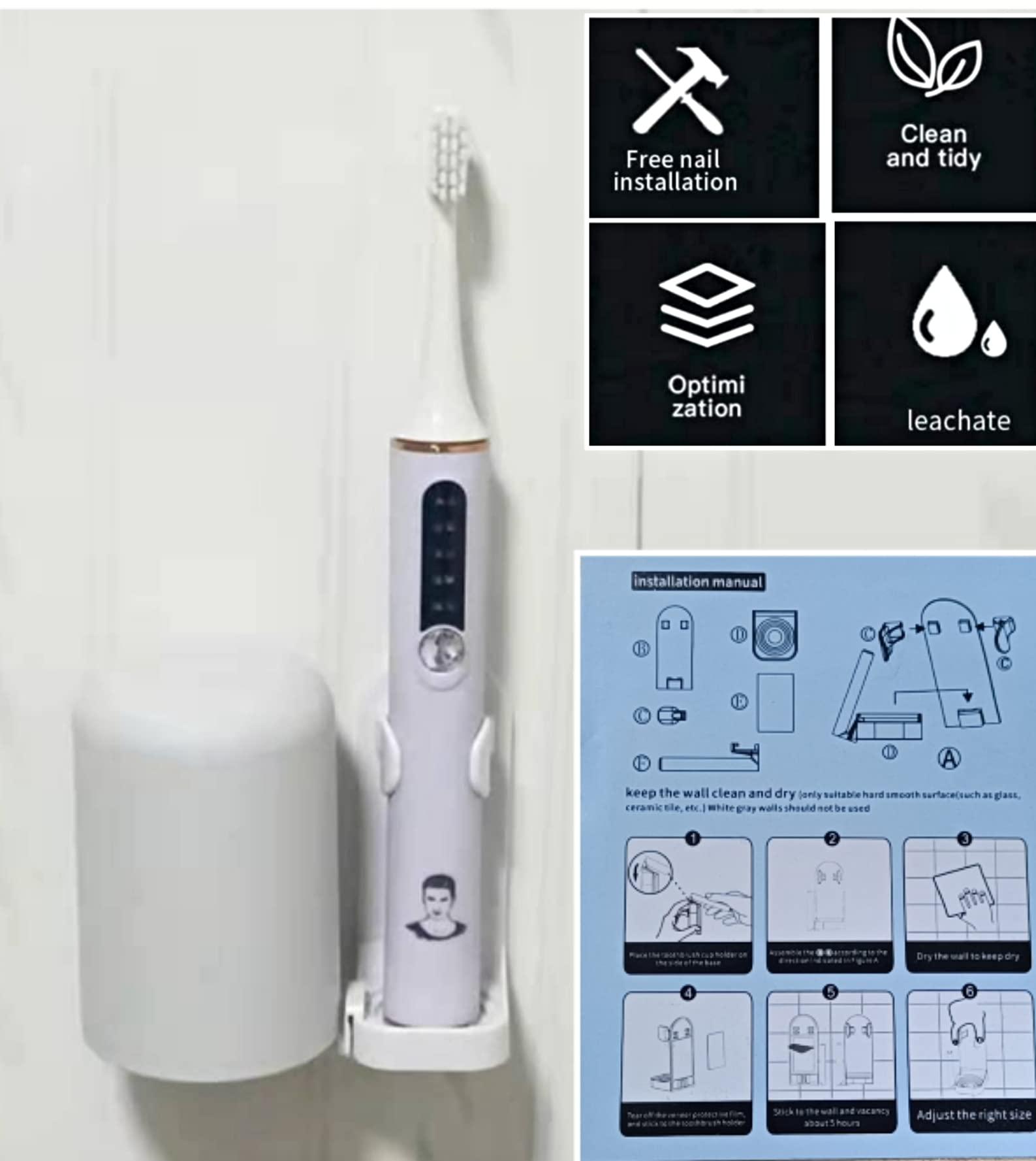 Bàn chải đánh răng Bàn chải đánh răng điện, giá đỡ 4 bàn chải đánh răng, Bức tường giữ bàn chải đánh răng, không khoan -kệ lưu trữ có thể cho cốc nước miệng cho phòng tắm, màu trắng