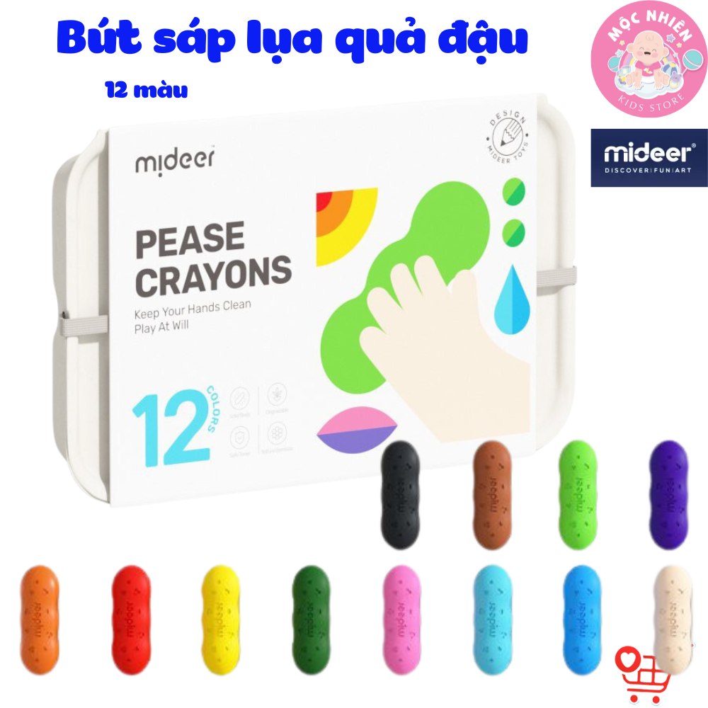 Bút Sáp Màu Lụa Hữu Cơ Quả Đậu Mideer Pease Crayons Cho Bé Từ 18M - Hộp 12 Màu