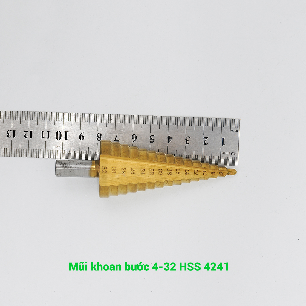 Mũi khoan bước 4-32mm HSS 4241 rãnh thẳng, chuôi tròn phủ Titanium