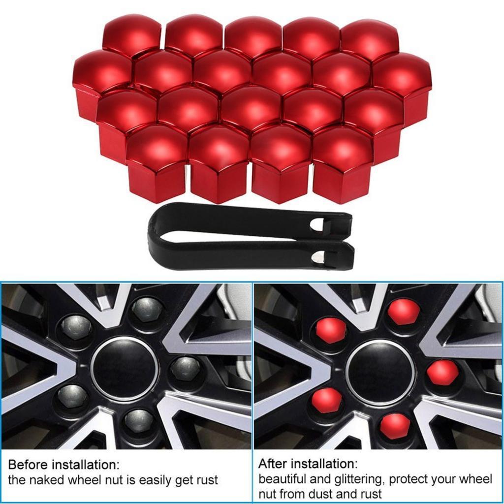 40pcs 17mm Deep Wheel Chrome Lug Center Cover Tyre Screw Decor Red