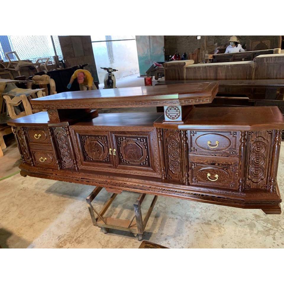 kệ tivi gỗ mun đuôi công kt 2m4