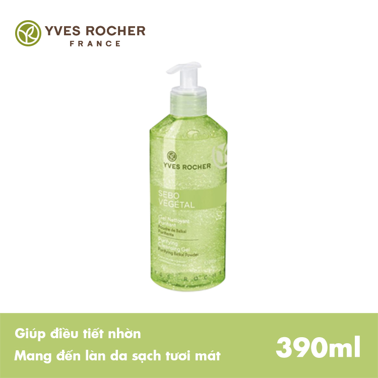 Combo Gel rửa mặt kiểm soát nhờn Yves Rocher Purifying Cleansing Gel 390ml + Tẩy tế bào chết kiểm soát nhờn Yves Rocher Sebo Vegetal Purifying 75ml