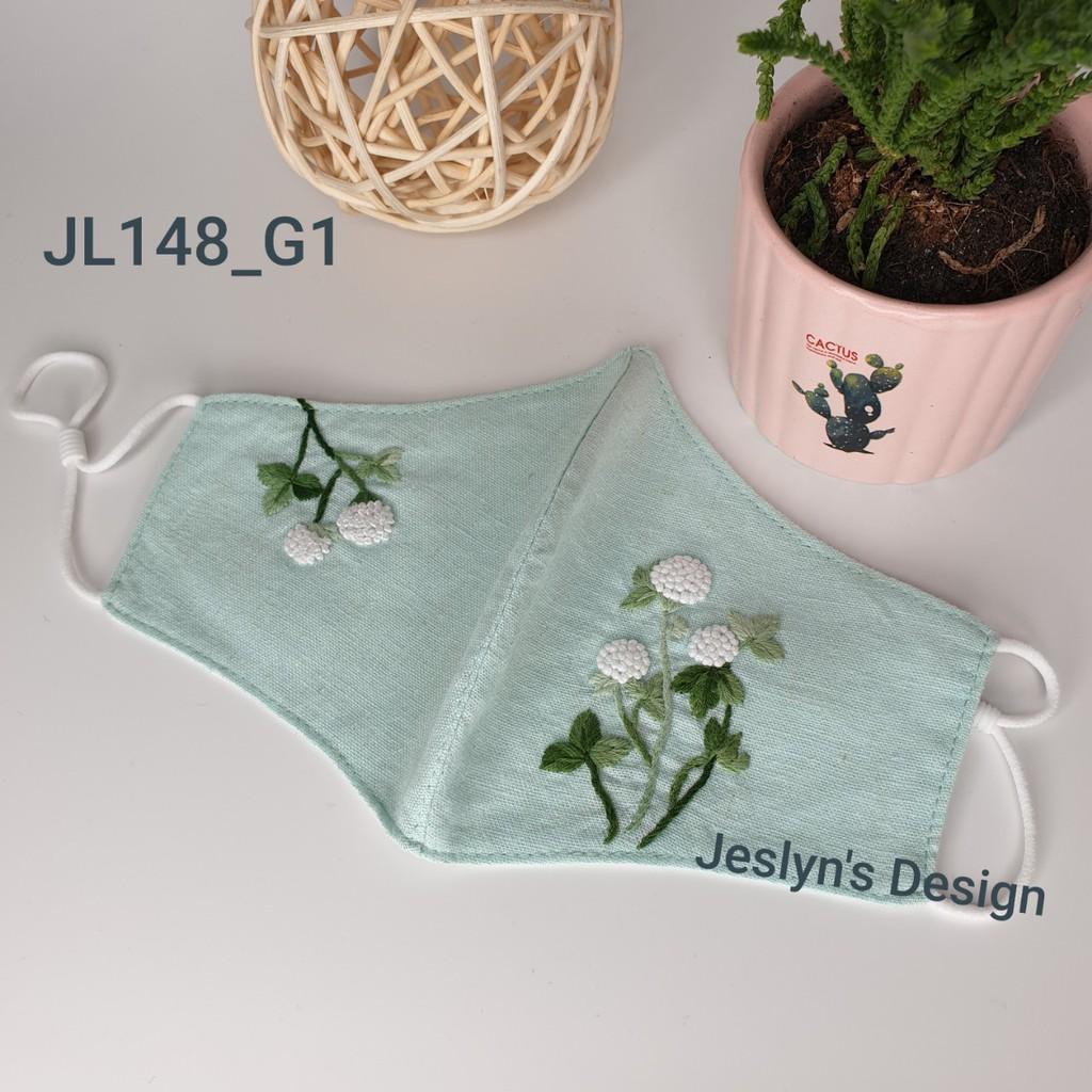 Khẩu trang thêu tay vải linen JL148