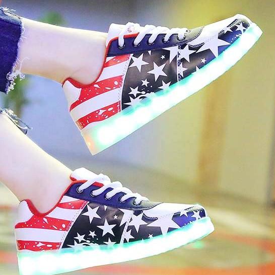 Giày Phát Sáng Đèn Led 7 Màu Mẫu Cờ Mỹ-Giày cờ Mỹ phát sáng 8 chế độ sáng 7 màu phong cách cá tính