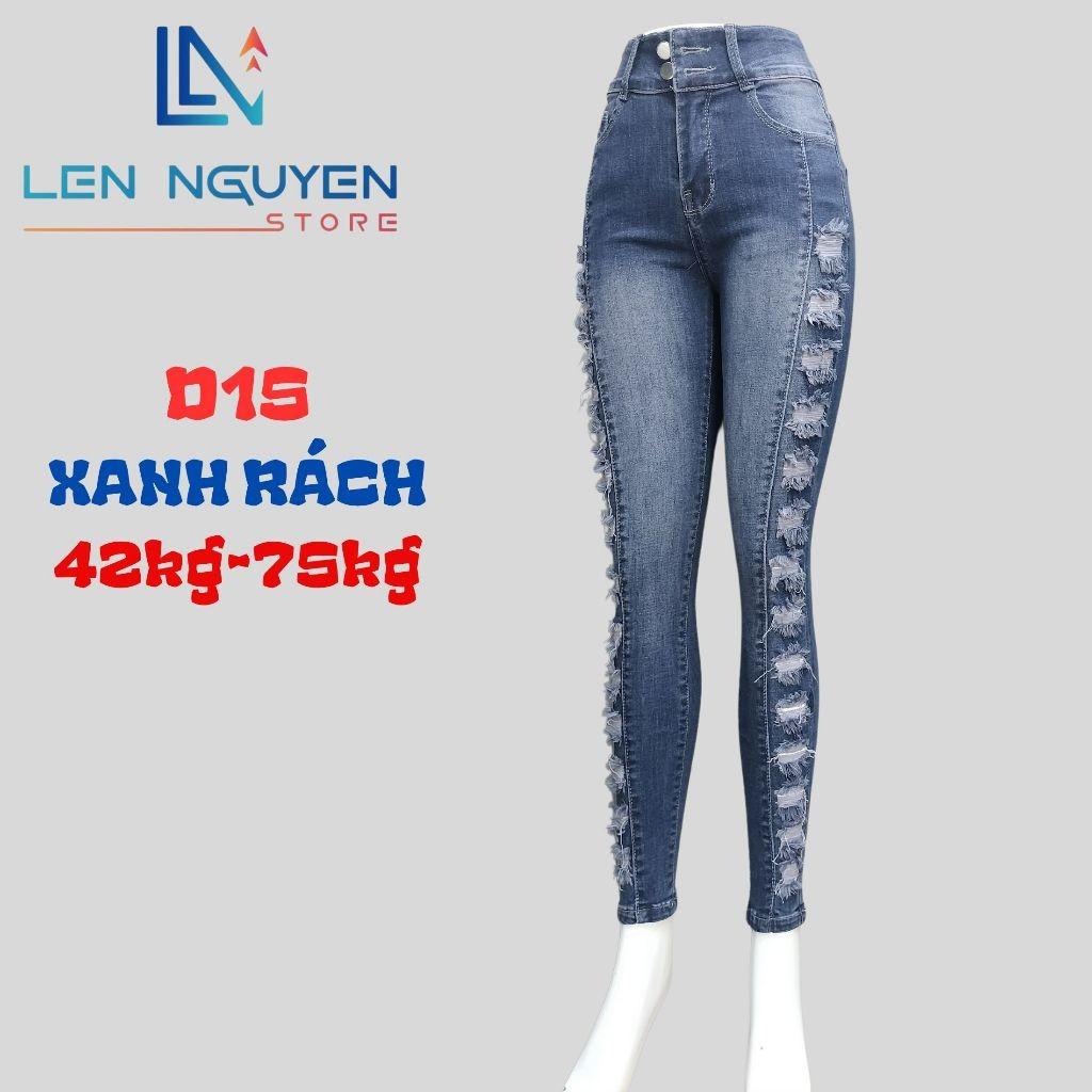 D15_Quần jean nữ, dài, lưng cao, quần bò nữ dáng ôm, quần rin nữ có big size, cho 42kg đến 75kg,LEN NGUYEN STORE - Xanh Nhạt