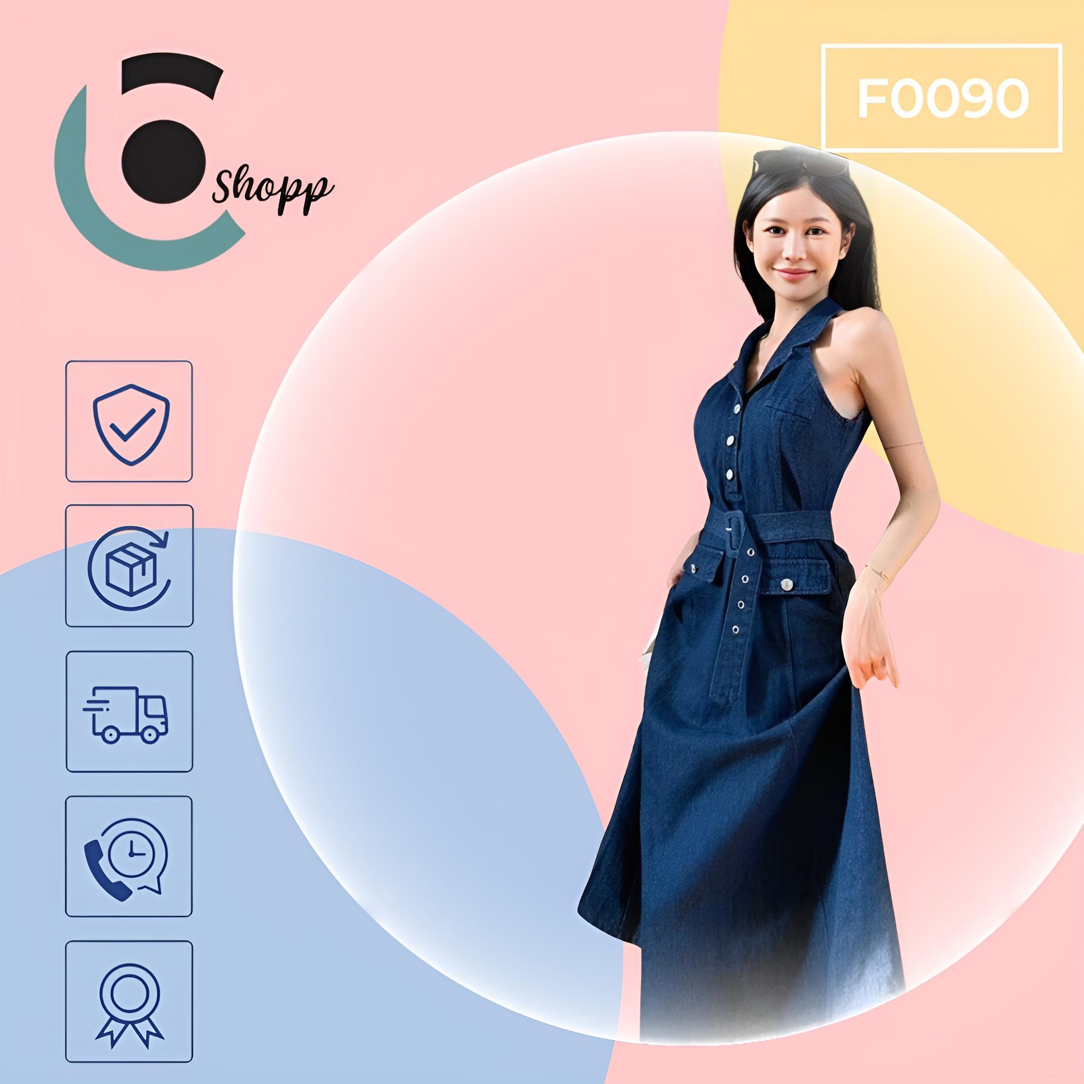 Đầm chữ A jeans cổ sơ mi cao cấp