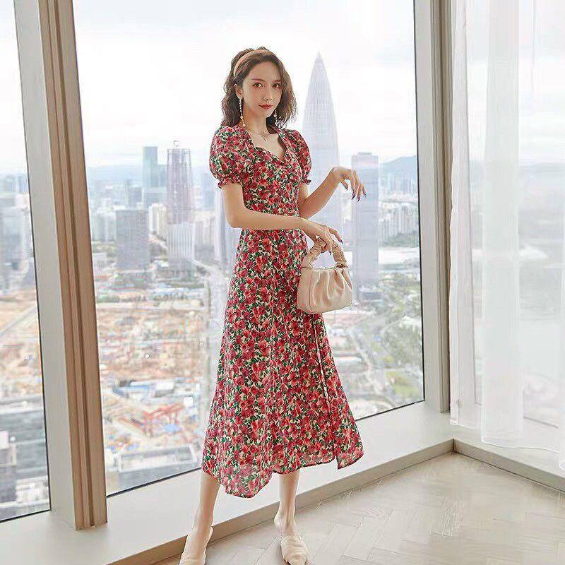 ĐẦM HOA NHÍ CỔ LỤC GIÁC TAY PHỒNG 2 Màu