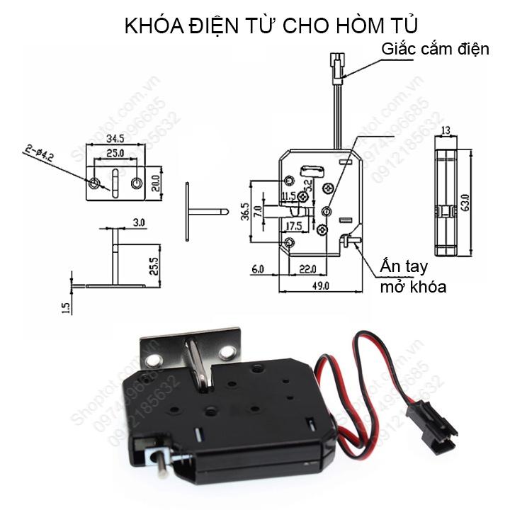 Khóa điện từ lắp cho hòm, tủ, hộp, cốp xe, tủ để đồ cá nhân K02