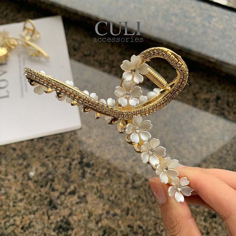 Kẹp tóc gấp cao cấp đính đá, kết hoa xà cừ sang chảnh phong cách Hàn Quốc