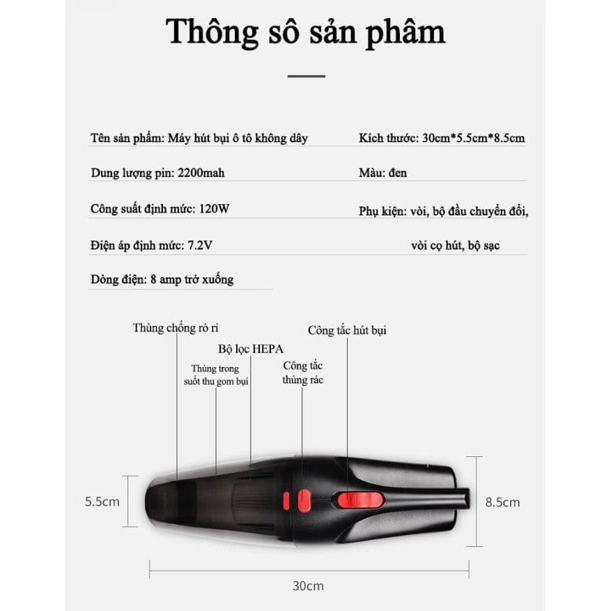 Máy Hút Bụi Cầm Tay Không Dây Yoice, hút bụi ô tô - công suất 120w- Hàng chính hãng