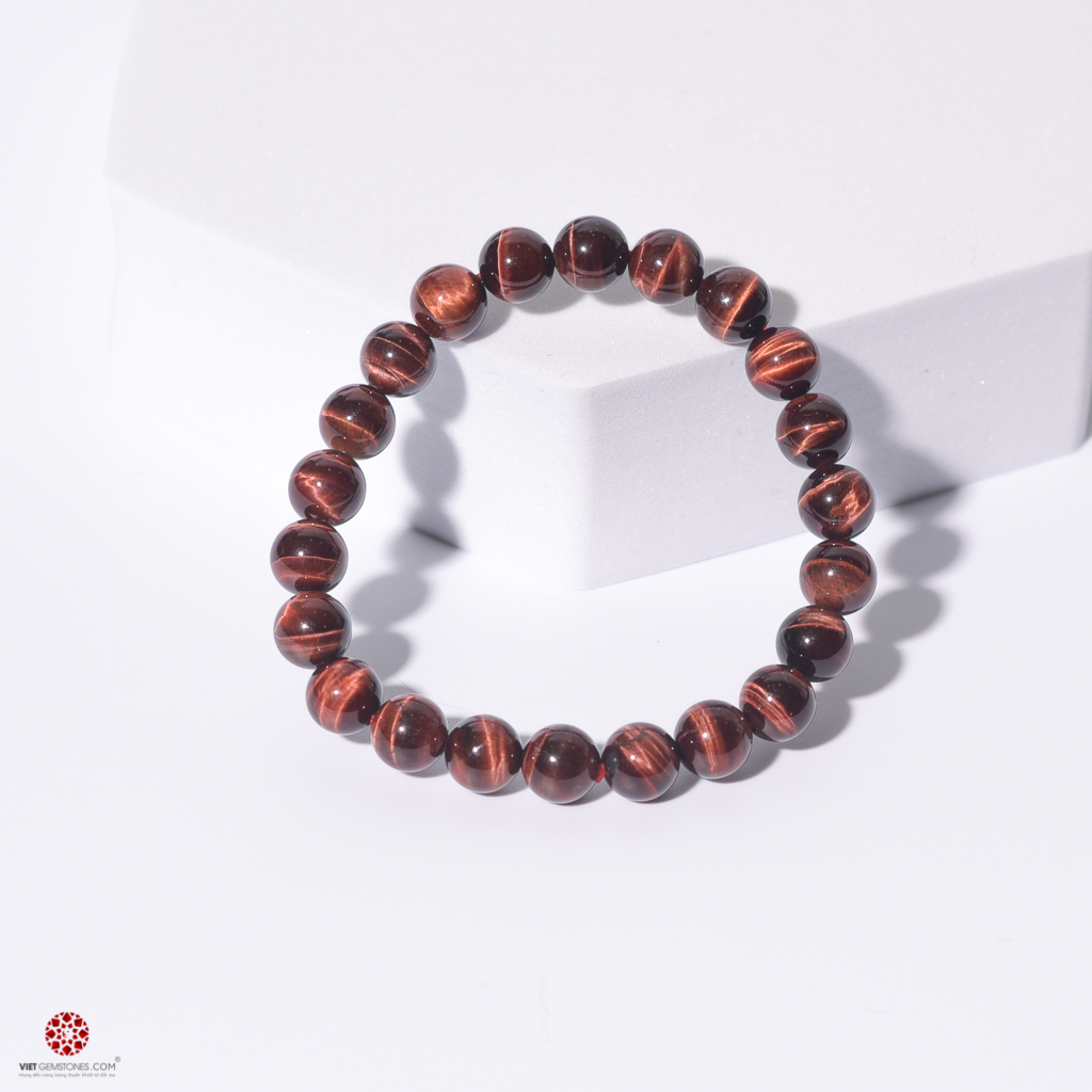 Vòng tay đá mắt hổ đỏ tự nhiên hợp mệnh Hỏa, Thổ nhiều kích thước hạt | VietGemstones