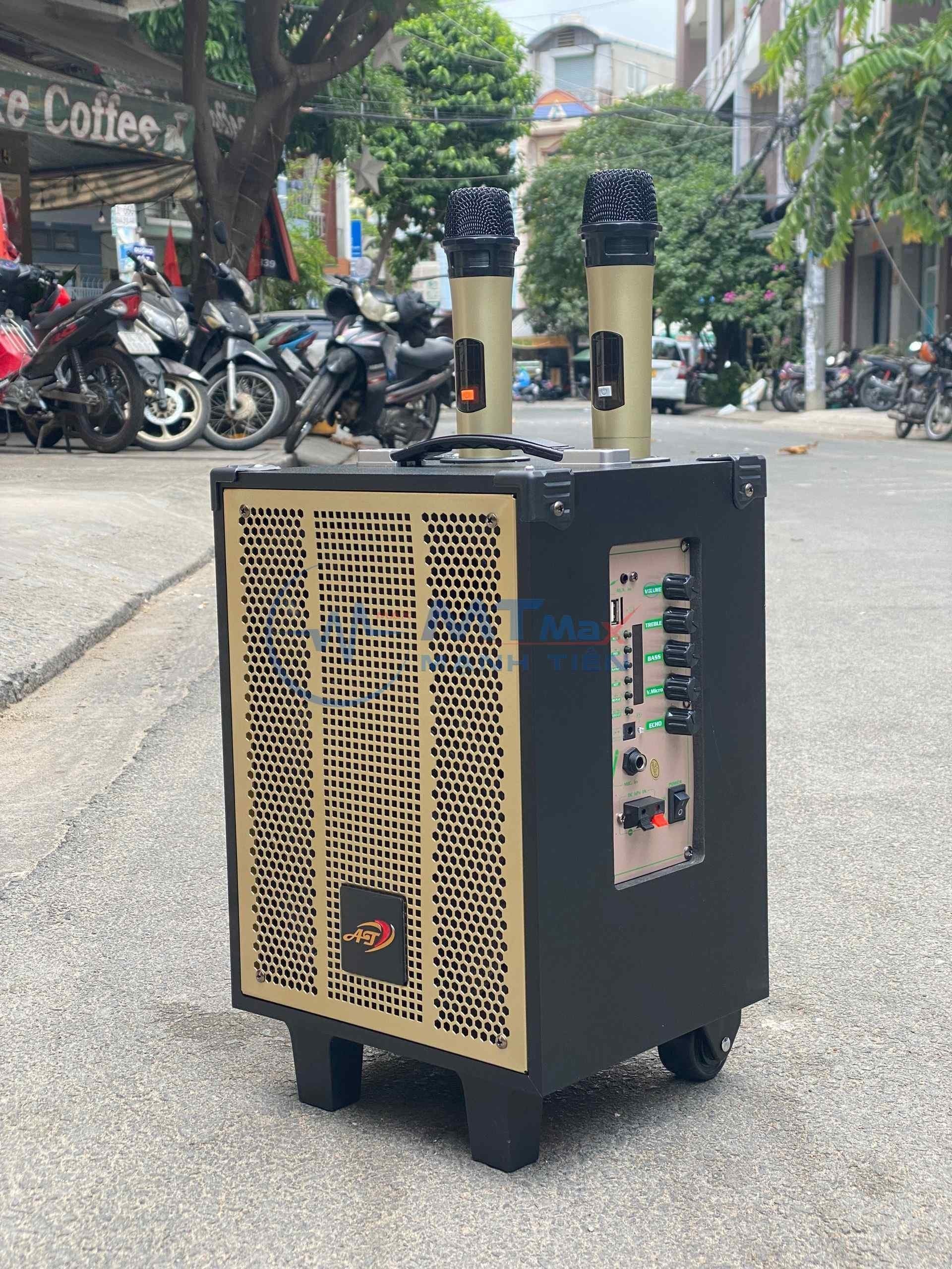 Loa Karaoke Di Động AT T9, Bass 20, Tặng 2 Micro Cộng suất 80w chuyên dùng cho karaoke gia đình kết nối bluetooth âm thanh cực hay