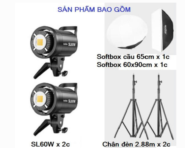 Bộ 2 đèn led studio Godox SL60W 120w Hàng chính hãng.