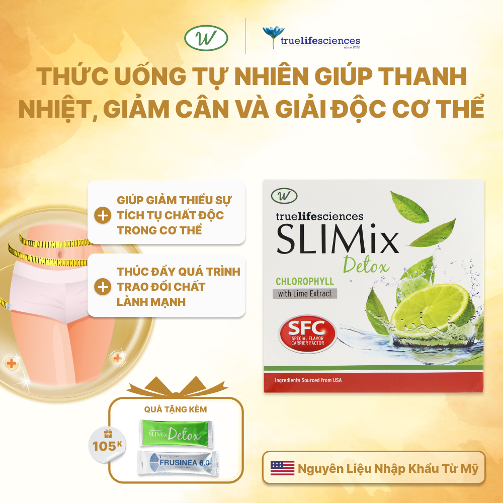 Thức uống Truelifesciences SLIMix Detox hoàn toàn tự nhiên giúp thanh nhiệt, giảm cân và giải độc cơ thể (Hộp 10 gói x 10g)