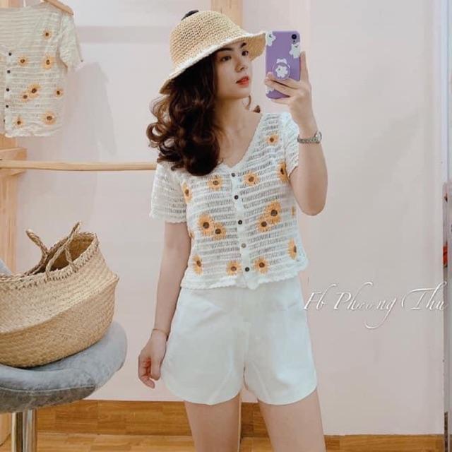 Áo len móc thêu hoa (hàng Qc loại 1 cúc gỗ