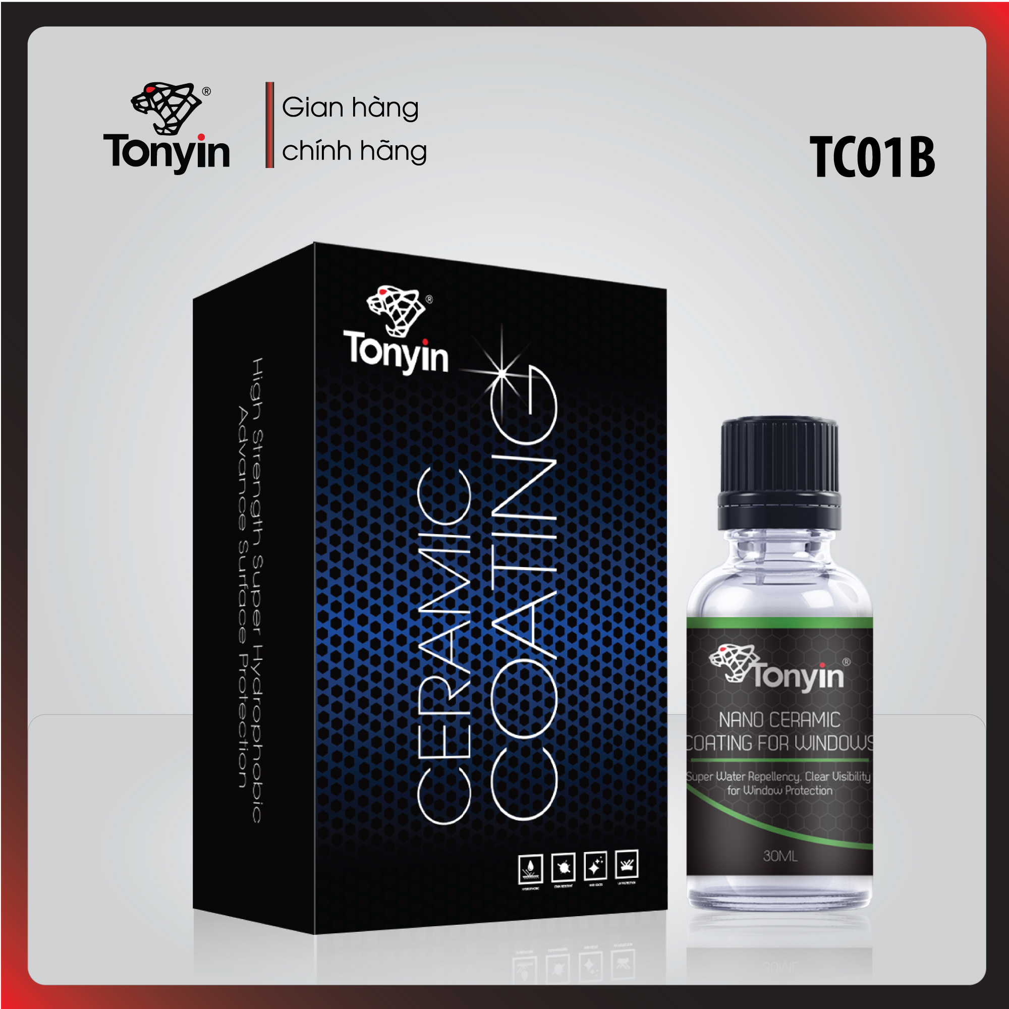 Bộ sản phẩm NANO CERAMIC COATING (WINDOWS) Tonyin TC01B cho kính xe 30ml có khả năng chống tia UV