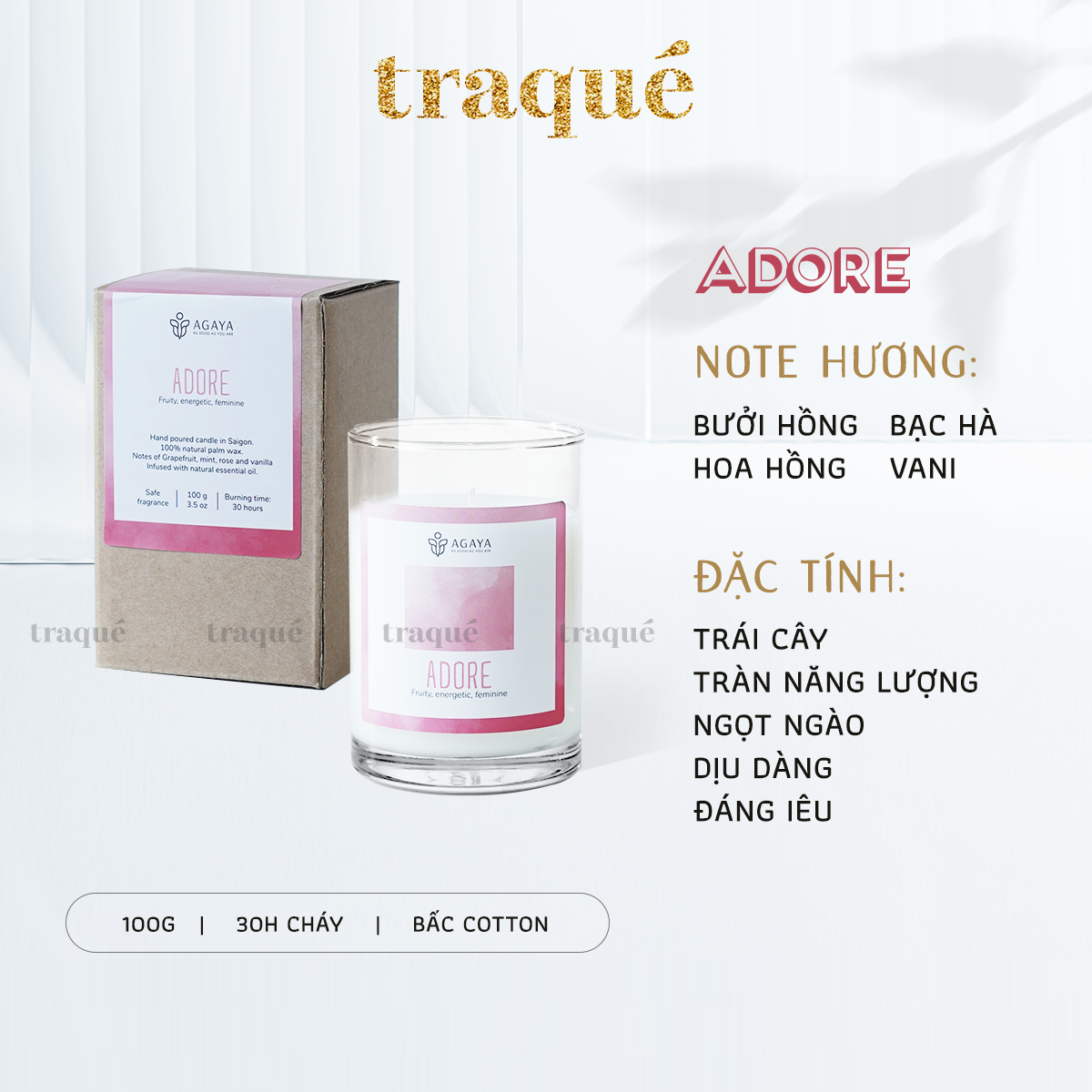 Nến thơm tinh dầu cao cấp không khói an toàn Candle Cup - ADORE - S - 100G