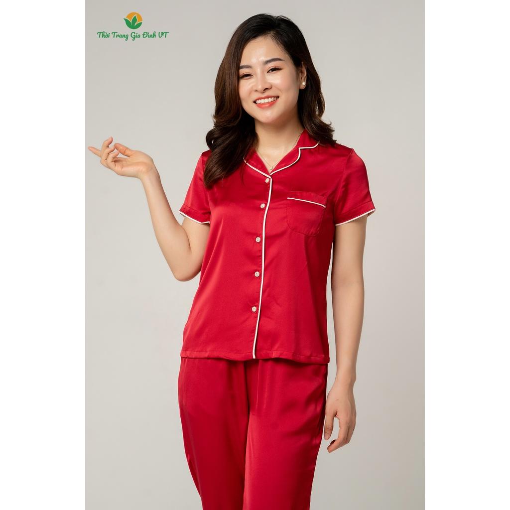 Bộ pijama lụa quần dài áo ngắn tay nữ B28.2104 - Thời Trang Gia Đình VT