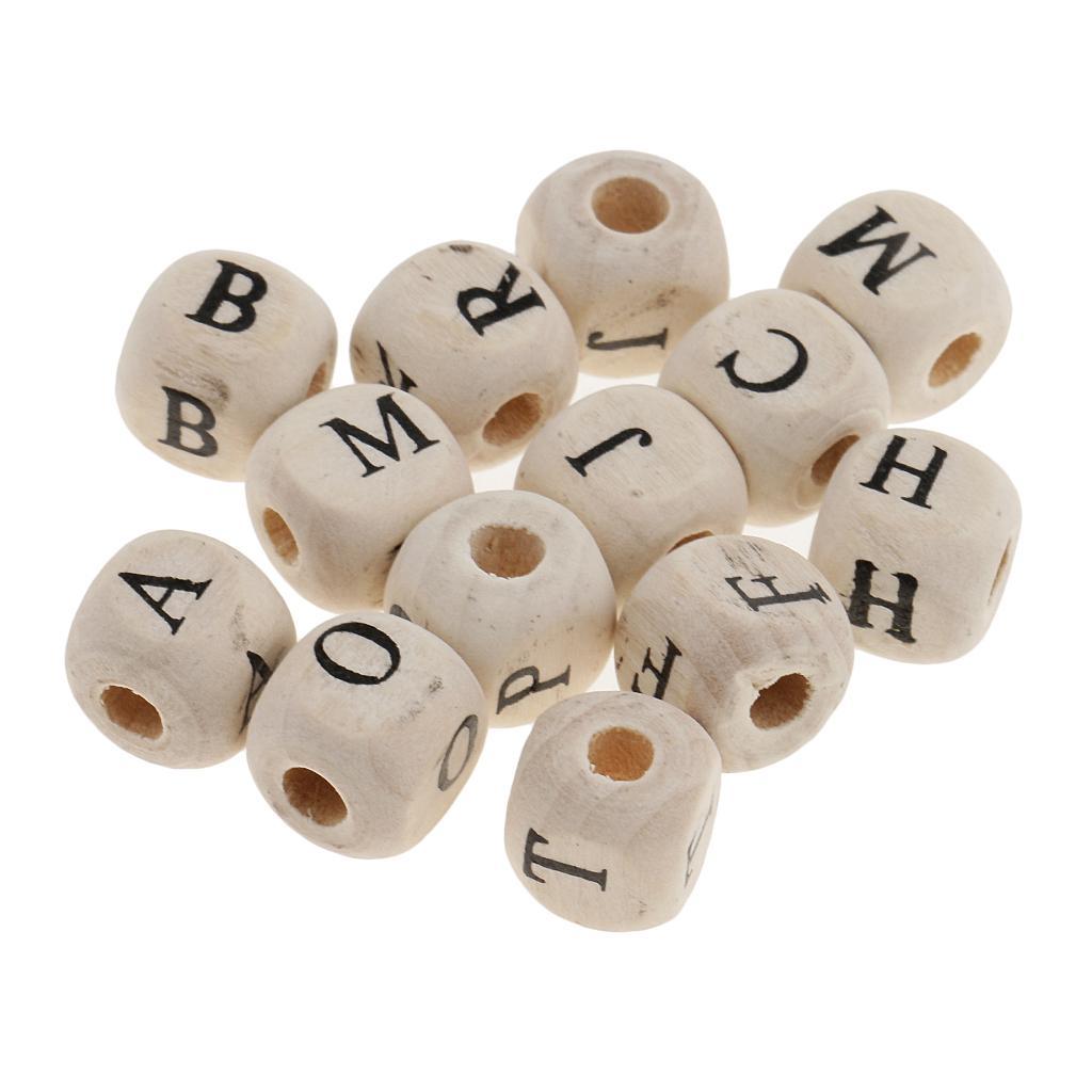 5-6pack 100 Pieces Wooden Alphabet Letters Cube Beads Jewelry Making 10mm White