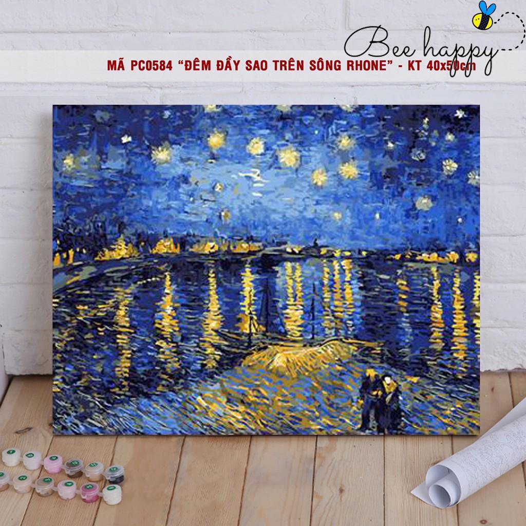 Tranh sơn dầu số hóa tự tô màu trừu tượng Van Gogh - Mã PC0584 Đêm đầy sao trên sông Rhone