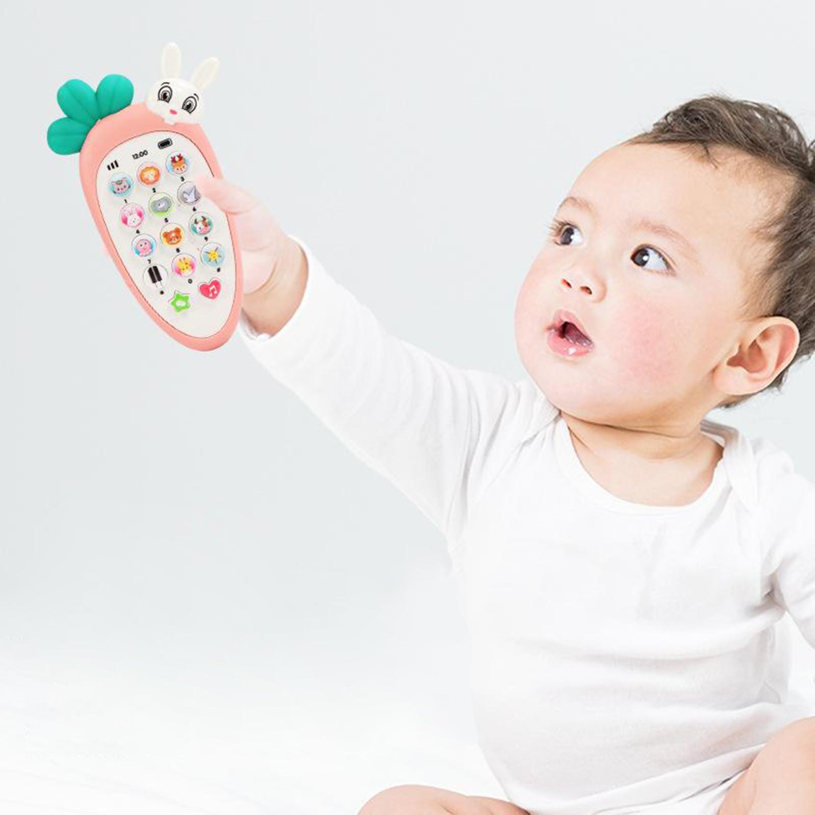 Baby Cell Phone Toy for Learning Early Education Telephone with Silicone Teether Cover Music Lights Help Learn Basic Knowledge for 0-7 Year Old Kids