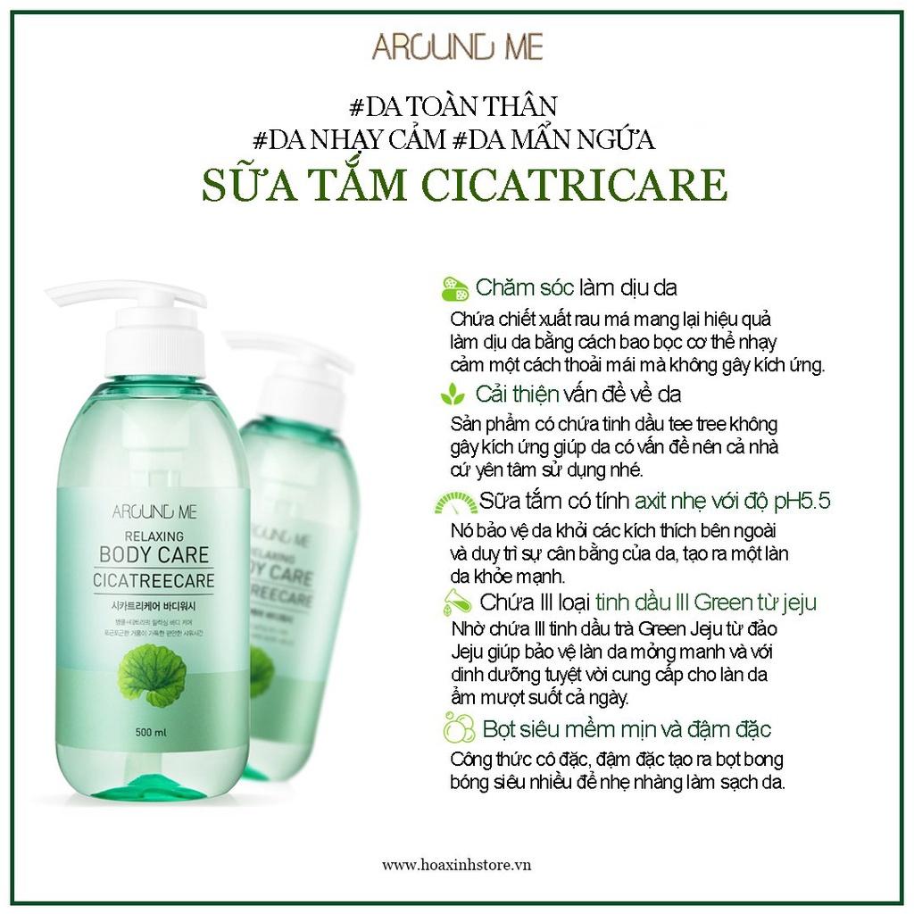 Sữa Tắm Tinh Chất Rau Má Around Me Chăm Sóc Cho Da Mụn Nhạy Cảm Relaxing Bodycare Cicatreecare 500ml