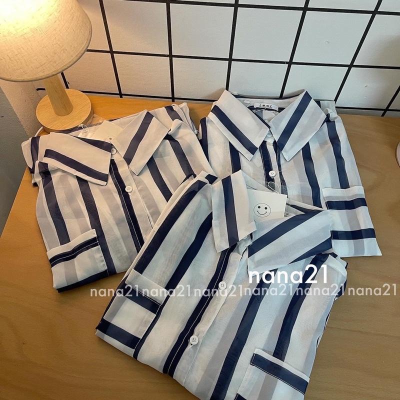 Áo sơmi kẻ sọc voan mỏng