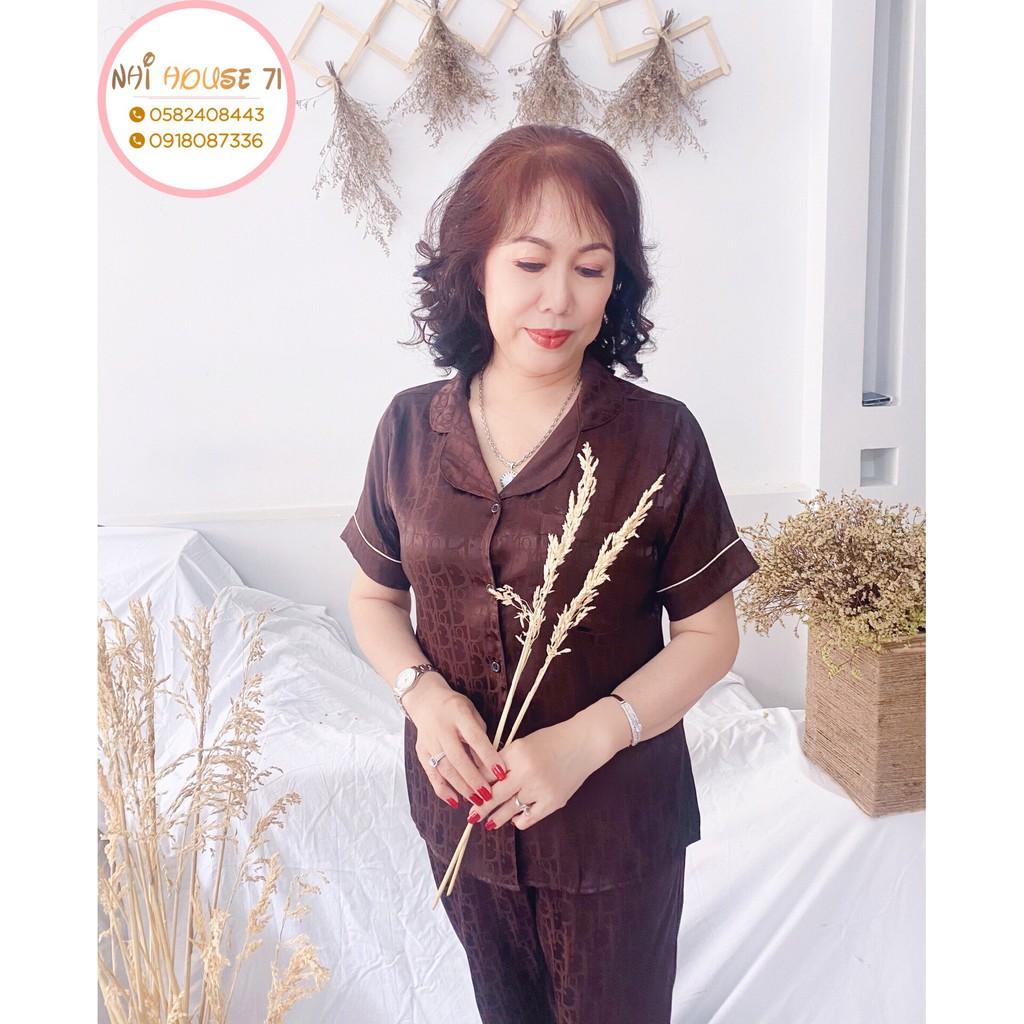 Đồ Bộ Trung Niên NHIHOUSE71 Pijama Gấm Dệt Chữ Nổi Sang Trọng Tay Ngắn Có Túi Big Size 45 - 75 kg