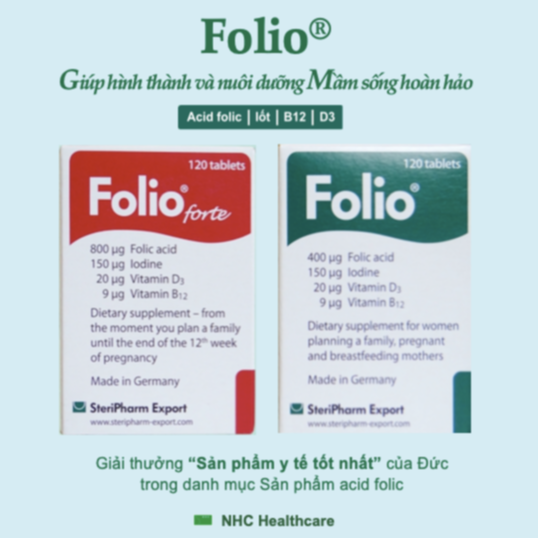 Viên uống bổ sung Acid Folic cho phụ nữ dự định mang thai, phụ nữ đang mang thai Folio® forte - Hộp 120 viên