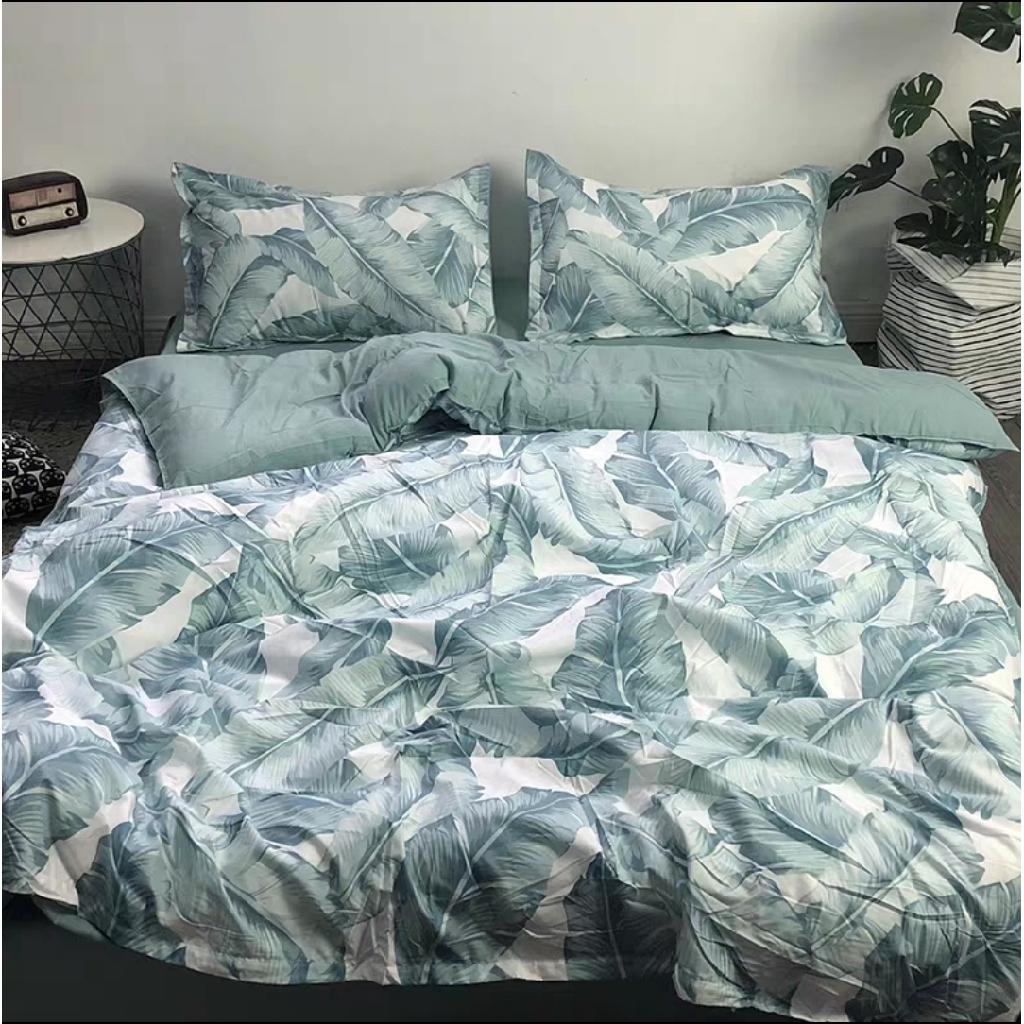 Bộ Vỏ Chăn Ga Gối Cotton Poly Nhập Khẩu - Lá chuối xanh