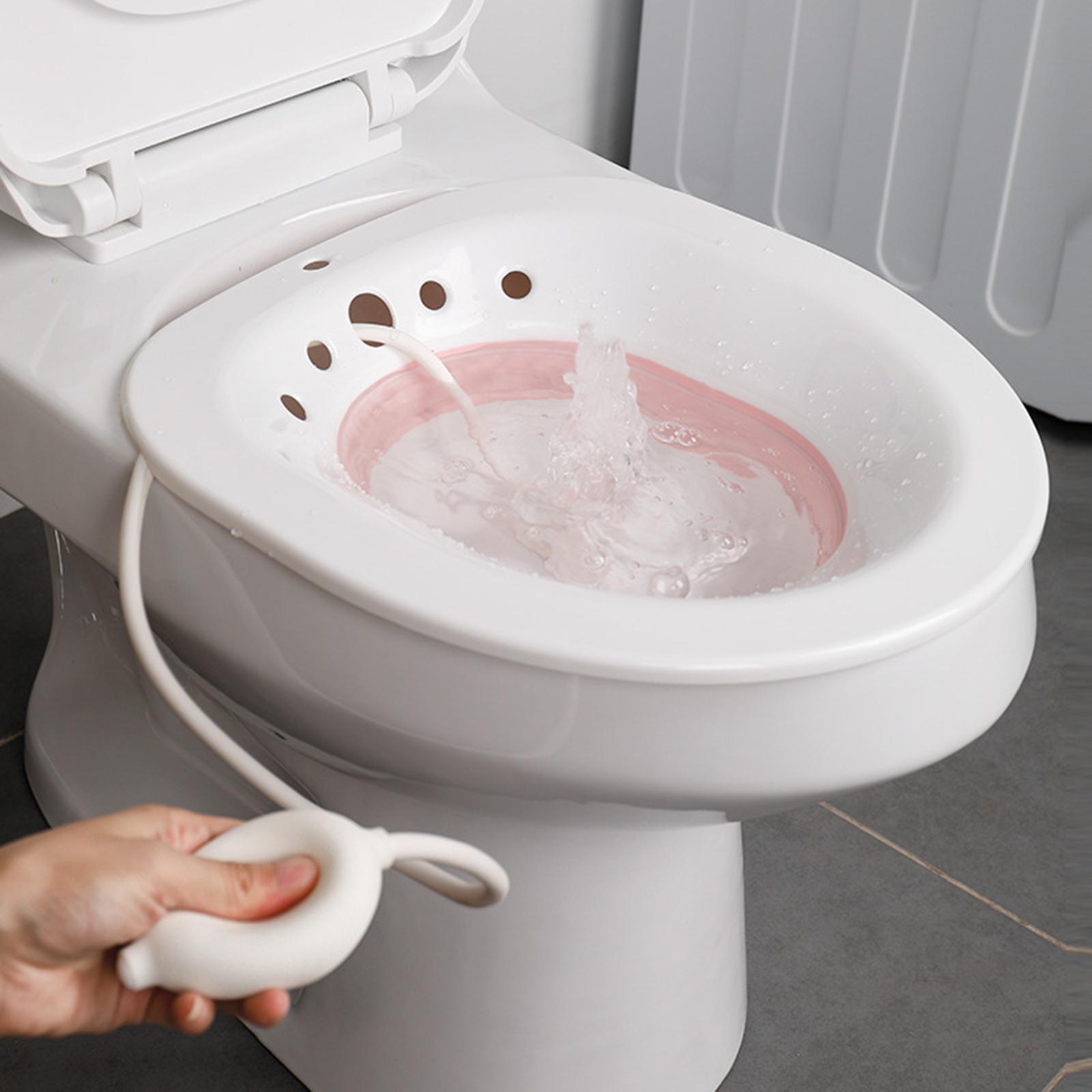 Sitz Bath Toilet Bidet Tub with Flusher for Postpartum Care White Pink
