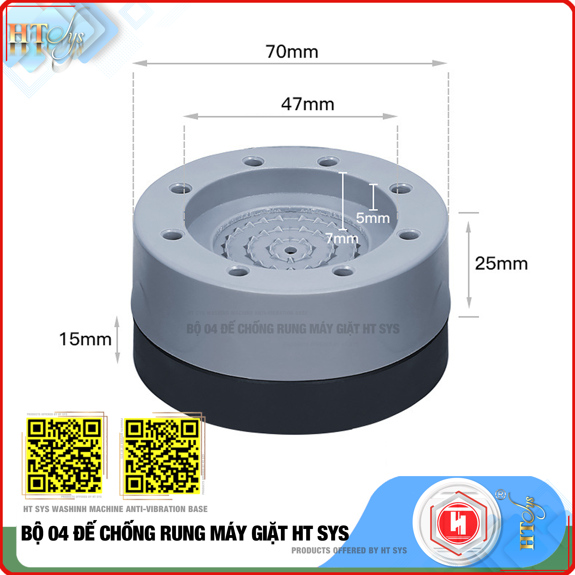 Bộ 04 chân đế cao su đa năng - HT SYS - Đế chống rung máy giặt - Đế chống ồn máy giặt, máy sấy,tủ lạnh, bàn ghế - Giao màu ngẫu nhiên