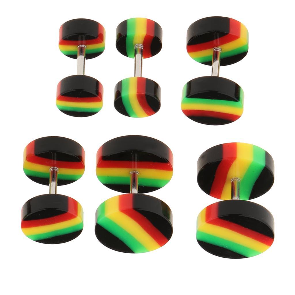 6 Pieces Acrylic Ear Earrings Tunnel Stainless Steel Fake 18g