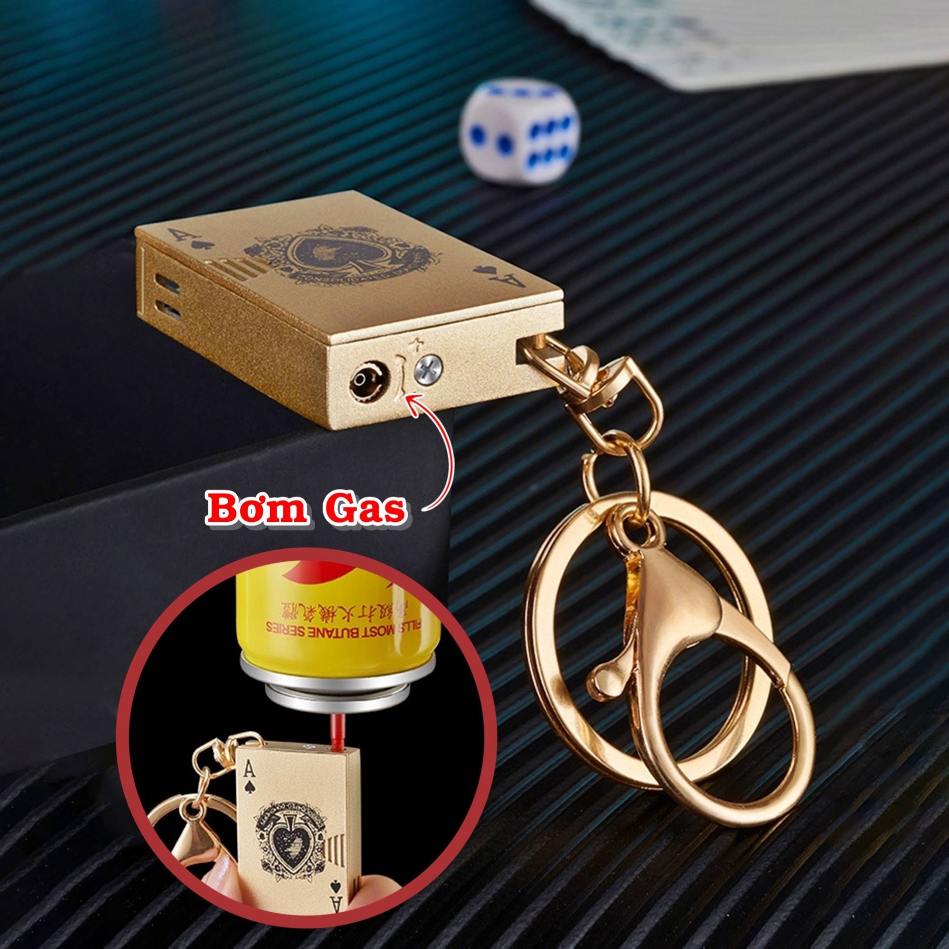 Bật Lửa Móc Khóa Hình Lá Bài Mini Kim Loại – Xài Gas