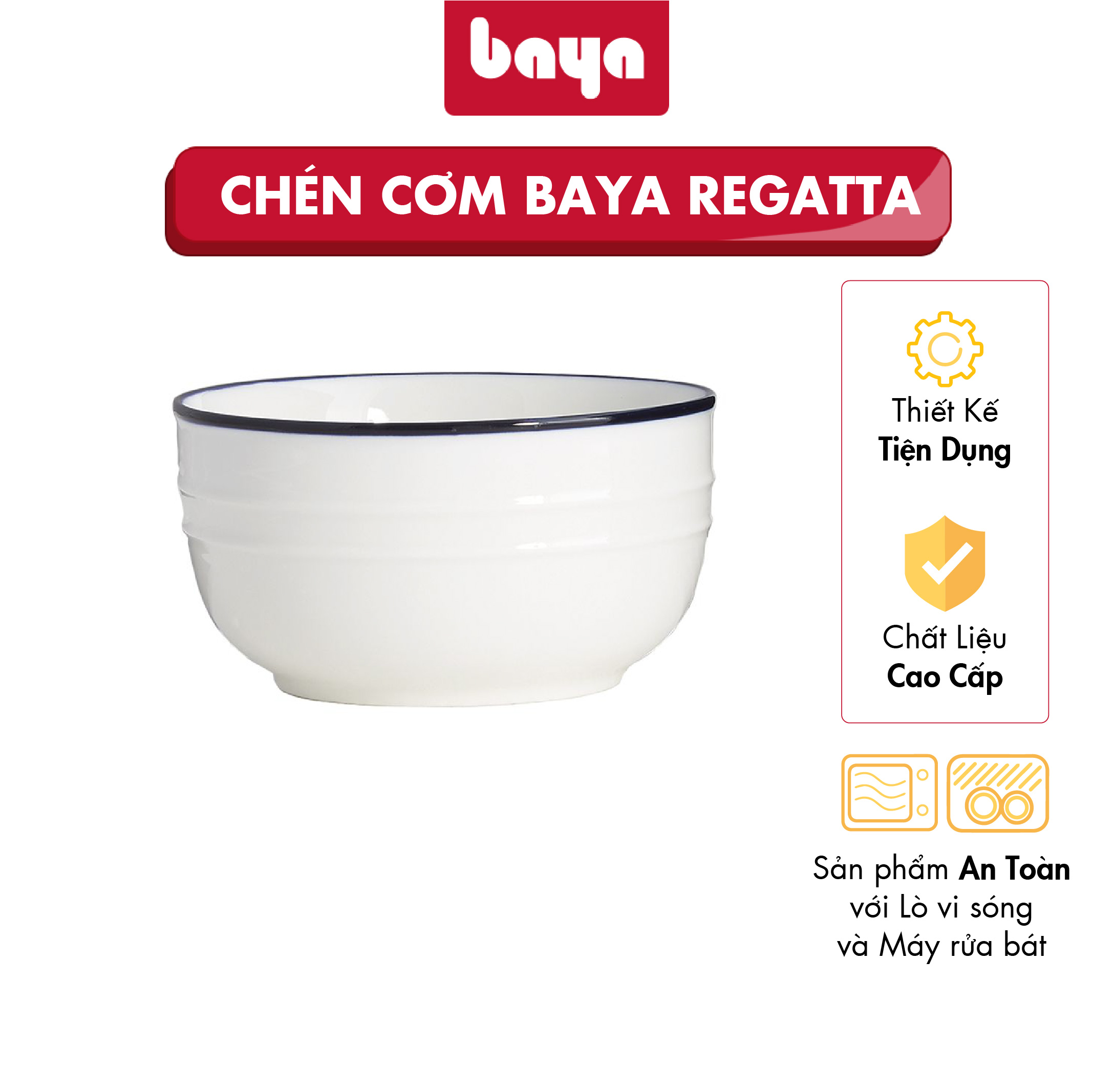 Chén Bát Sứ Tráng Men Viền Xanh BAYA REGATTA Chất Liệu Sứ Trắng Men Bóng Cao Cấp Phong Cách Hiện Đại 1062359