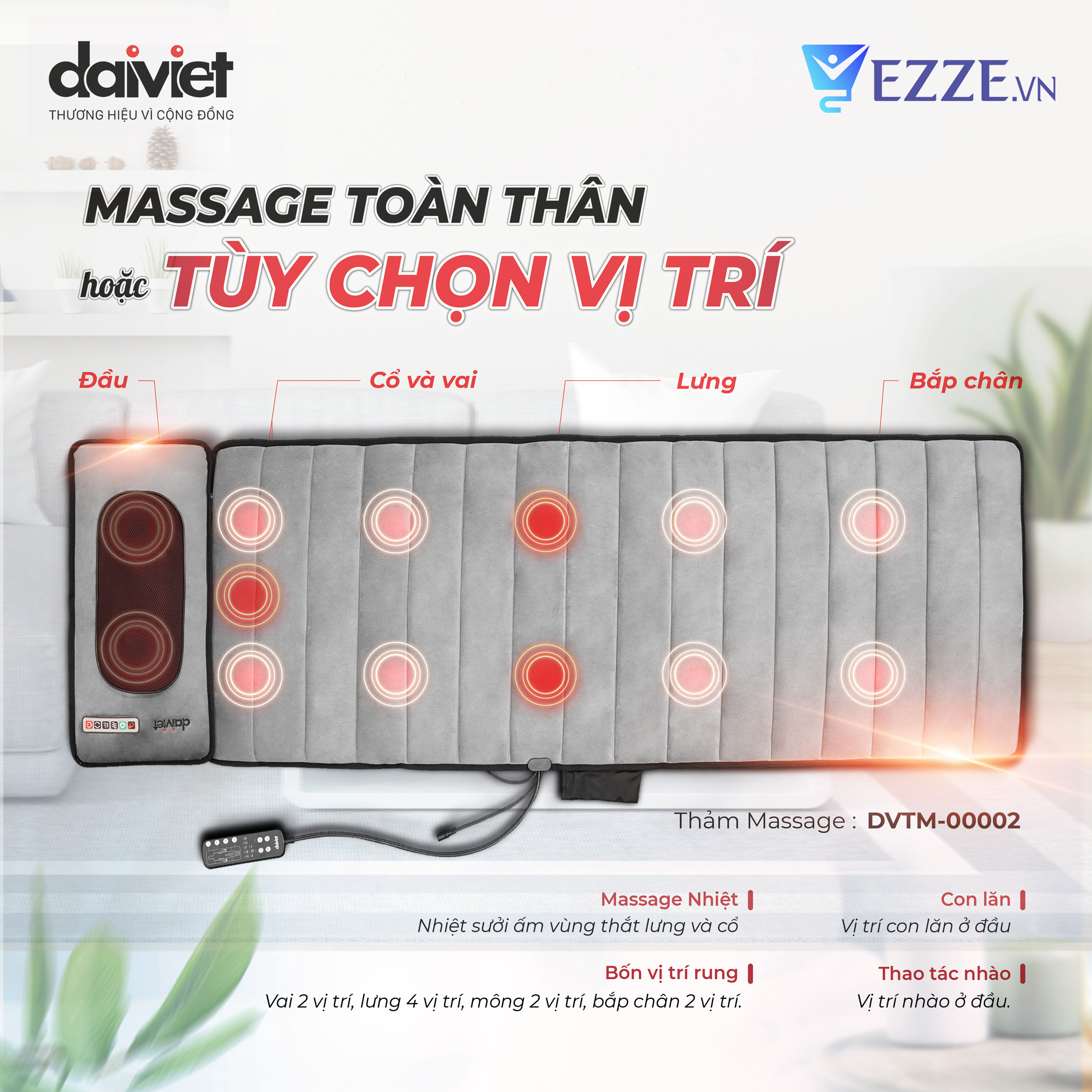 Thảm massage Đại Việt DVTM-00002 massage thư giãn toàn thân, xoa bóp giảm đau [HỎA TỐC 2H HCM]