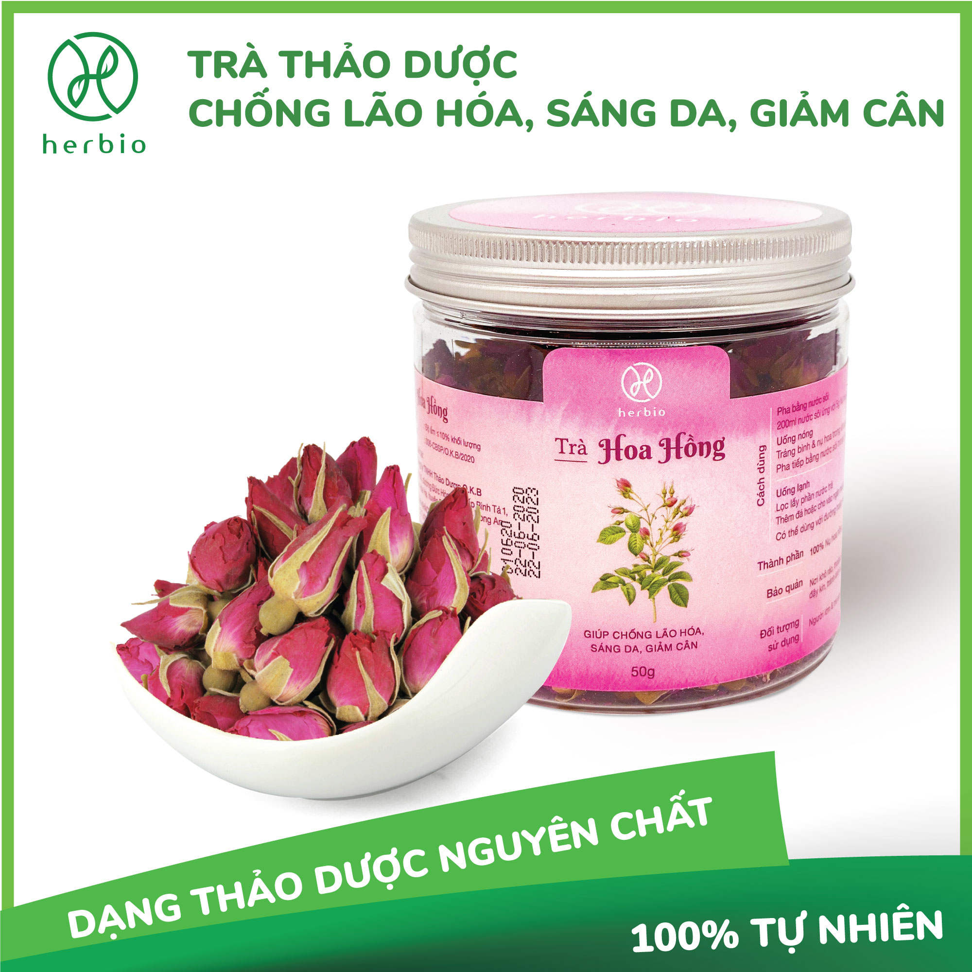 TRÀ NỤ HOA HỒNG CAO CẤP HERBIO - hỗ trợ làm đẹp da, sáng da, chống lão hóa