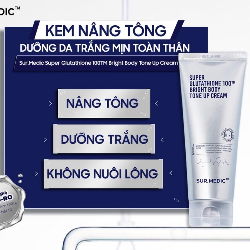 Kem Body Trắng Da Sur Medic Super Glutathione 100TM Bright Body Tone Up Cream Dưỡng Ẩm Nâng Tone 150ml