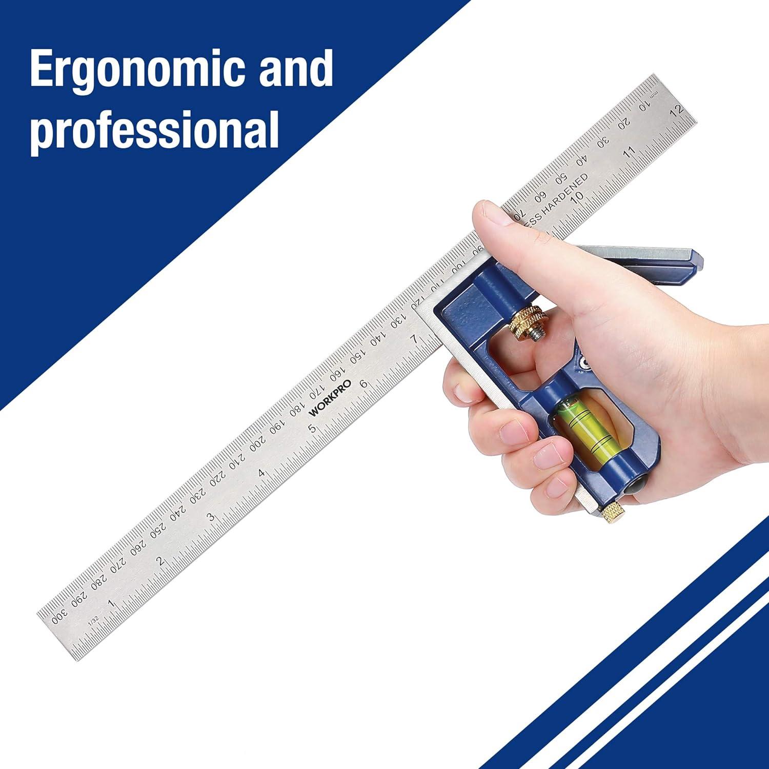 Thước Góc Kết Hợp, Thước Vuông Kết Hợp Bằng Thép Không Gỉ 300mm, Thước Vuông Kết Hợp Với Cấp Thần Và Bút Kẻ Đường Tiện Dụng, Lý Tưởng Để Đo Vạch, Đánh Dấu