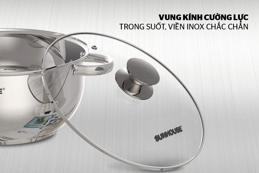 NỒI INOX 3 ĐÁY SUNHOUSE 24CM SH22124 SỬ DỤNG TRÊN MỌI LOẠI BẾP