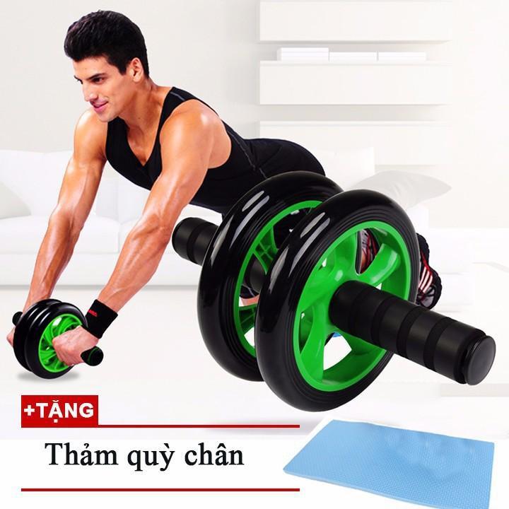 Con lăn tập bụng 2 bánh xe cao cấp Double Wheel + Thảm quỳ đầu gối khi tập